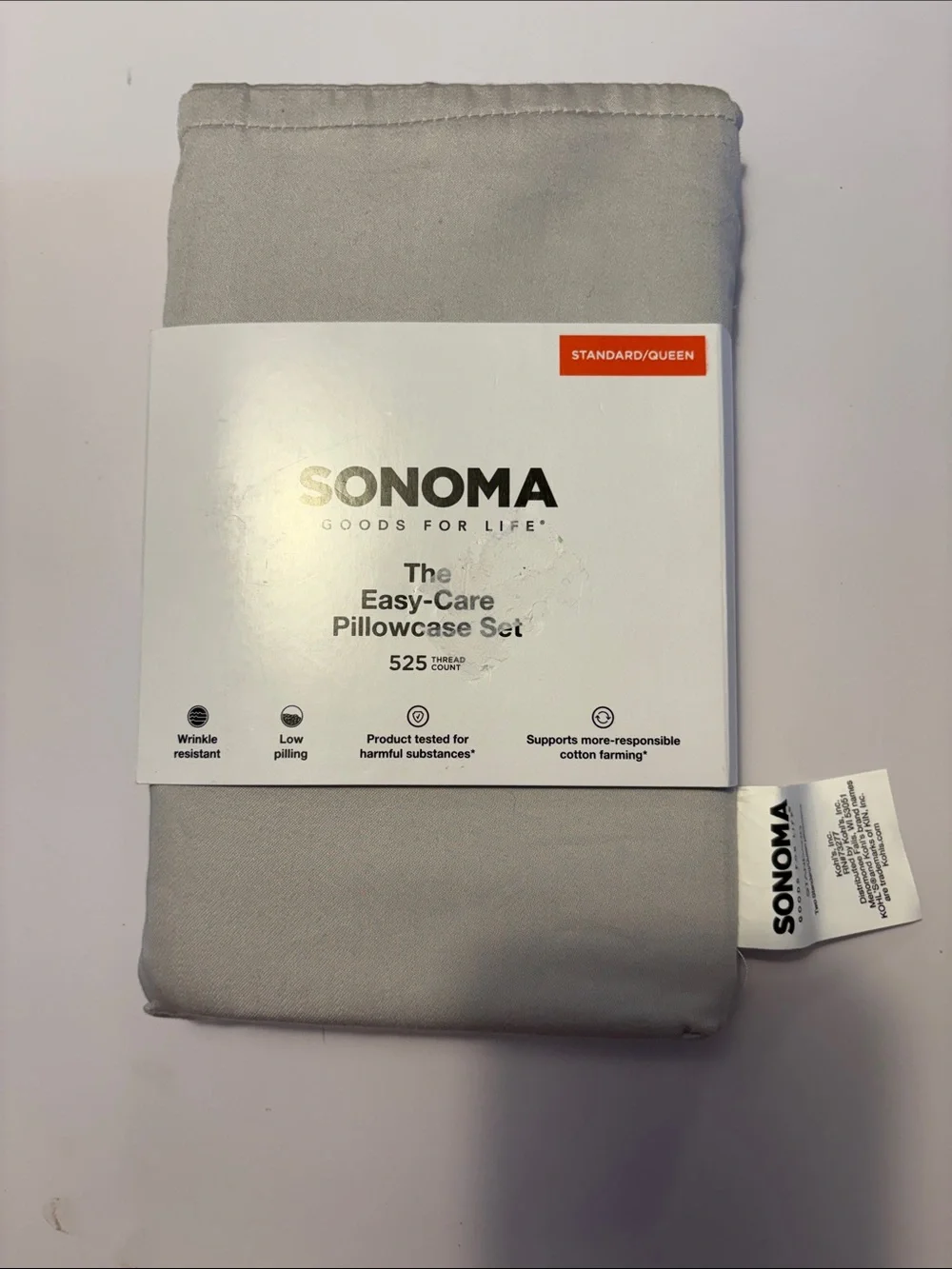 SONOMA Easy-Care Pillowcase Set - Light Gray NWT brand new 525 thread count